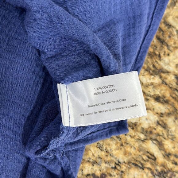 Three Dots Short Sleeve V-Neck Double Layer Cotton Gauze Shirt Size M - Picture 6 of 9